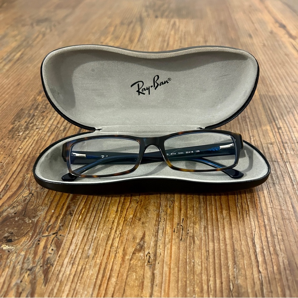 Ray-Ban RB5114 5064 Eyeglasses Rectangle Tortoise Blue Full Frames 52-16-135 RX
